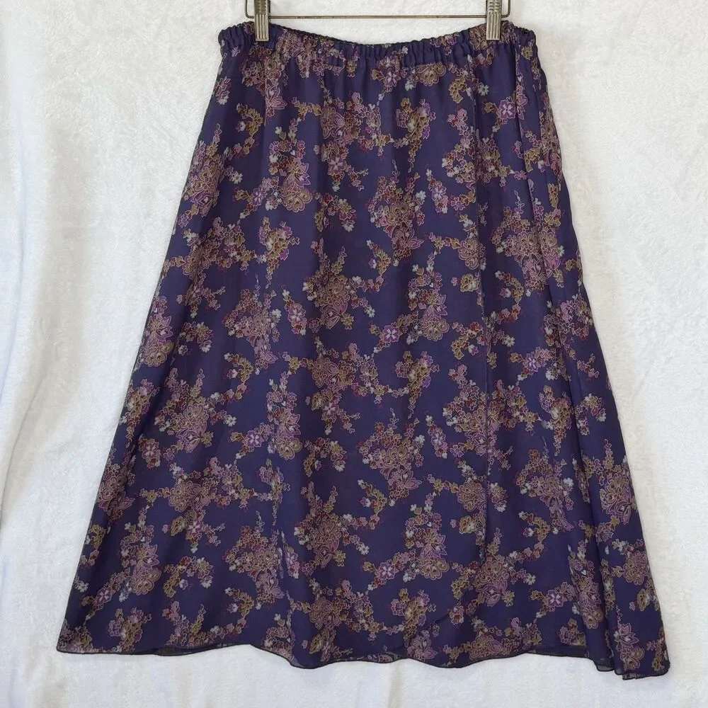 Coldwater Creek‎ Reversible Purple Chiffon Paisley Skirt Flowy Women's PM Petite